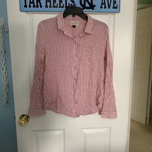 Linen pink and whit striped button up